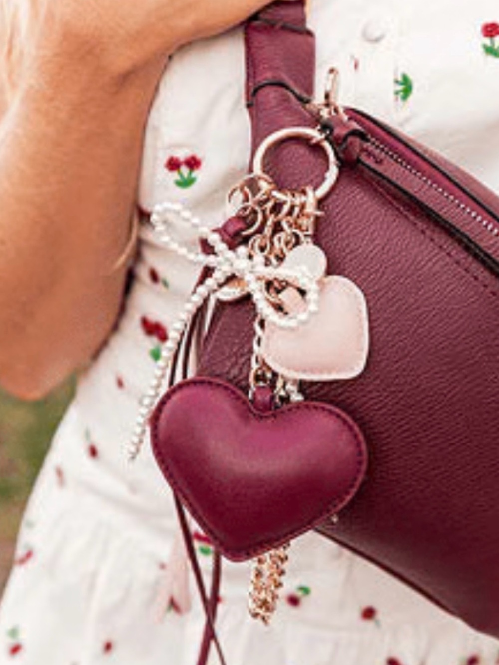 Women's Burgundy Heart Charm Poppy & Peonies